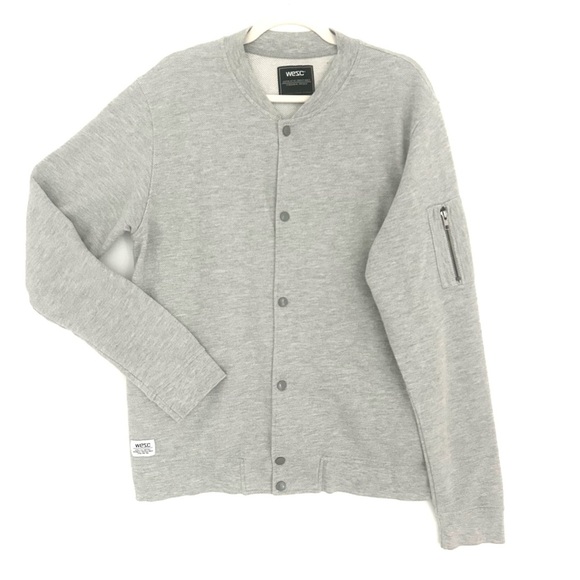 WESC Utility Bomber Track Jacket Fall Layer Snap Collarless Gray Size Large - Picture 1 of 13